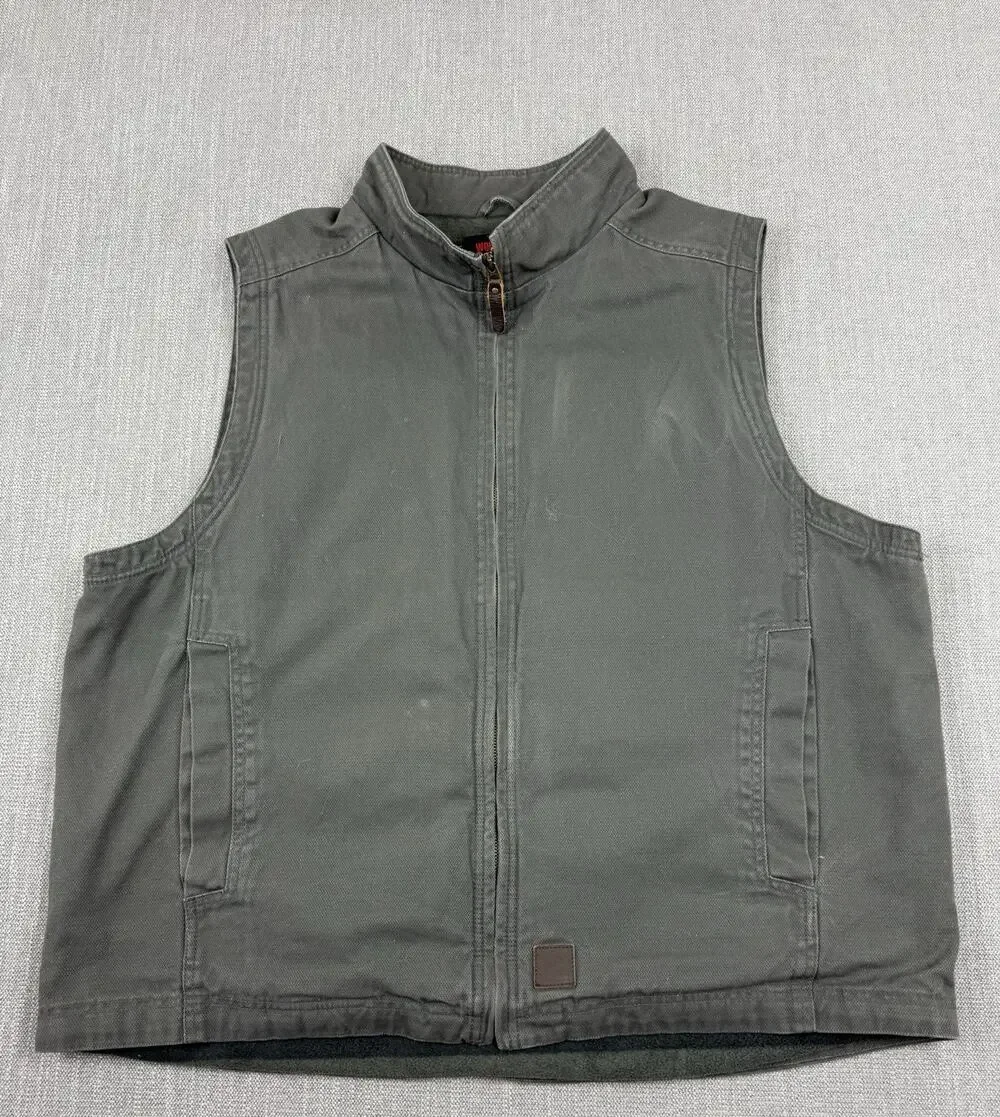 Wolverine Fleece Lined Work Vest Men’s XL Gray Full Zip Canvas Cotton Utility